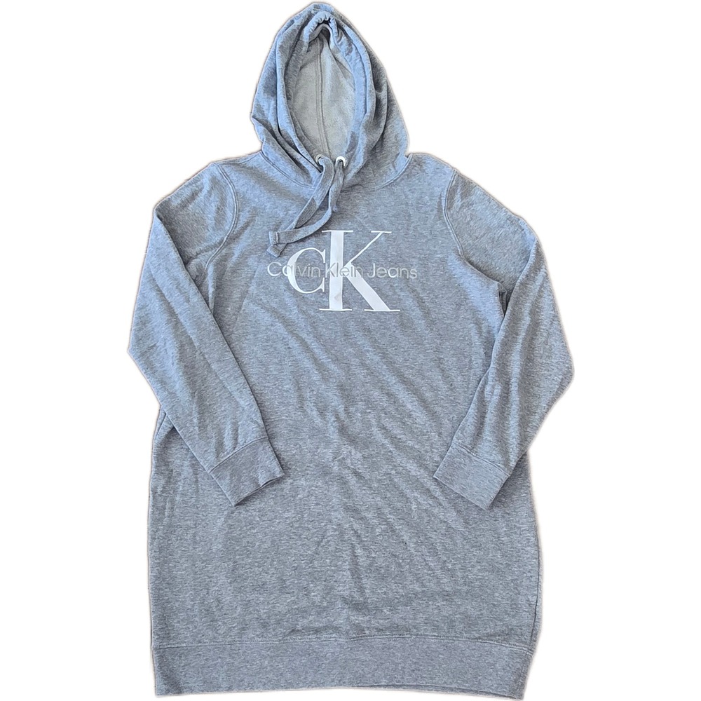 Calvin Klein Jeans Womens‎ Heather Grey Logo Hoodie Dress Med CK Logo Sweatshirt